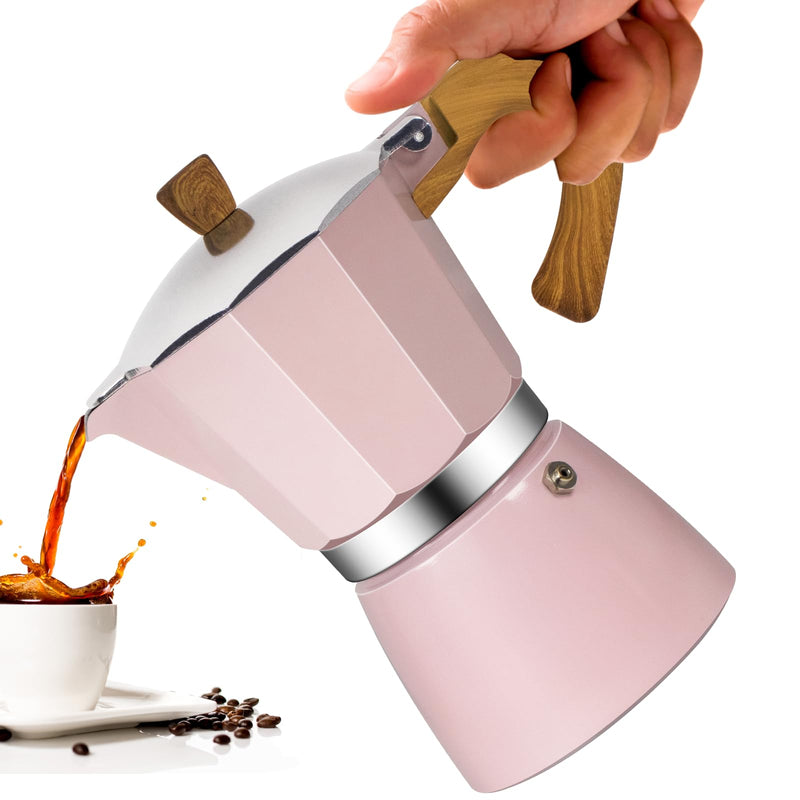 6 Cup Aluminum Moka Pot Classic Stovetop Espresso Coffee Maker 300ml 10oz Coffeemaker Percolator Mocha Pot Greca Coffee Maker Cafe Makers for Italian and Cuban Café Brewing Pink 6 Cup