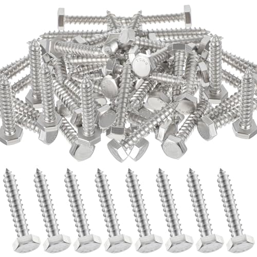 Zonon 100 Pcs 1/4" X 1-1/2" 304 Stainless Steel Lag Screw for Wood, Silver 1/4" X 1-1/2"