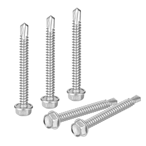 uxcell 100Pcs #14 x 2-1/2" Self Drilling Screws, 410 Stainless Steel #14 x 2-1/2" 100