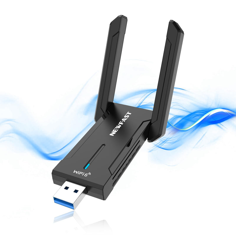 NEWFAST AXE5400 USB WiFi Adapter for Desktop PC NF-U353, Tri-Band Wireless Network Adapter for Laptop, USB 3.0 WiFi Adapter for PC,New 6GHz Band,MU-MIMO,OFDMA,WPA3,WiFi 6E Dongle for Windows 11/10 black