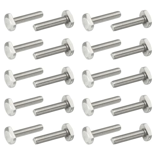 PATIKIL M8 x 40 mm T Slot Bolts, 20 Pcs 304 Stainless Steel Drop-in Bolt T Shape Stud Sliding Screw Metric Thread Hammer Head Bolt for T Track, Silver M8x40mm