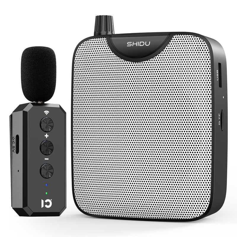 SHIDU 35W Power Voice Amplifier with Bluetooth Wireless Lavalier Microphone, Portable Teacher Mic with Speaker Personal Clip On Microphone System for Teacher Meeting Training-M500 (Black) Black