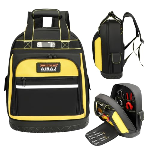 AIRAJ Heavy Duty Tool Backpack, 17 Inch Tool Bag Backpack,Durable Tool Bags 17 inch Yellow Tool Backpack