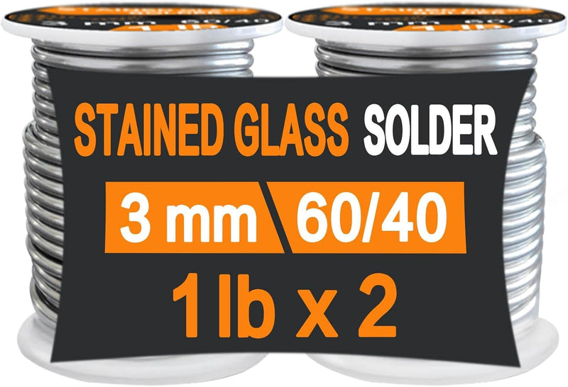 60/40 Solder for Stained Glass, 1/8"(3mm) Dia, 2 lb Pack, Supplied by ANOSON