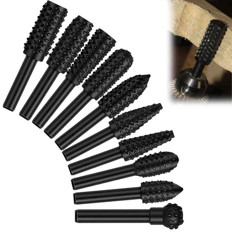 Pack of 10 Wood Cutters for Drill, Metal Cutter, Carbide Cutter Set, Grinding Attachments, 6 mm Shank End Mill, Ball Mill Wood, Rotary Cutter, Milling Cutter for Metal Wood Stone Processing