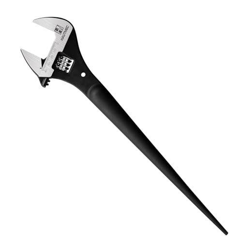HAUTMEC 16 inch Adjustable Spud Wrench, Wide Jaw Up to 1-5/8"(41mm), Adjustable Spud Wrenches with Tail Pry Bar Features, Black Oxide Finish, Forged CR-V Steel Metric & SAE Scales with Tether Hole 16in
