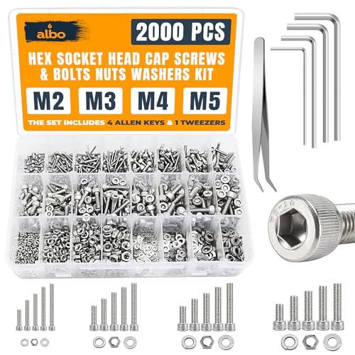 ALBO 2000 Pcs M2-M5 Socket Head Cap Screw Kit, 304 Stainless Steel Set 2000 Head Cap