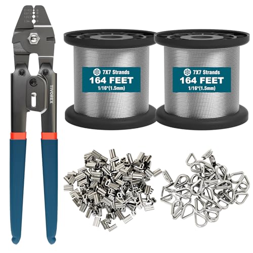 1/16" Wire Rope Crimping Tool Kit, 328ft Stainless Steel Cable 328ft Steel Cable Kit+Crimper