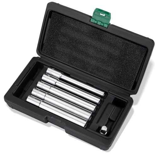 AEROFORCE 120mm Extra Deep Sockets (3/8" Drive),6-Piece Metric Set for Bumper & Tail Light Removal,Includes 1/4" Adapter & Sizes 8,10,12,13,14mm, Durable Chrome Vanadium