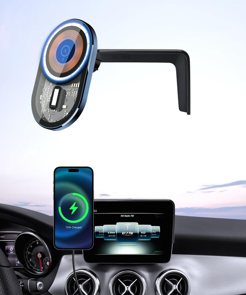 Wireless Charging car Phone Holder for Mercedes Benz CLA-Class 2015-2019/GLA-Class 2016-2020 Accessories 7/8 inch Screen Fixed Clip,360° Rotation car Phone Mount Compatible with MagSafe 7/8-inch for 2015-2019 CLA/ 2016-2020 GLA