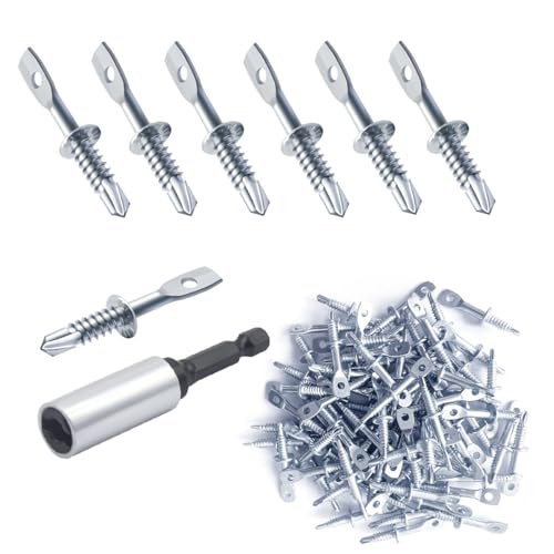 130Pack Eye Lag Self Tapping Screw 2" Eye Lag Screw with 1Pcs Driver Drilling Point Dura-Screws Zinc Plated Heavy Duty Eye Lag Self Drill Screw(SelfTappingScrews, 130) Self Tapping Screws