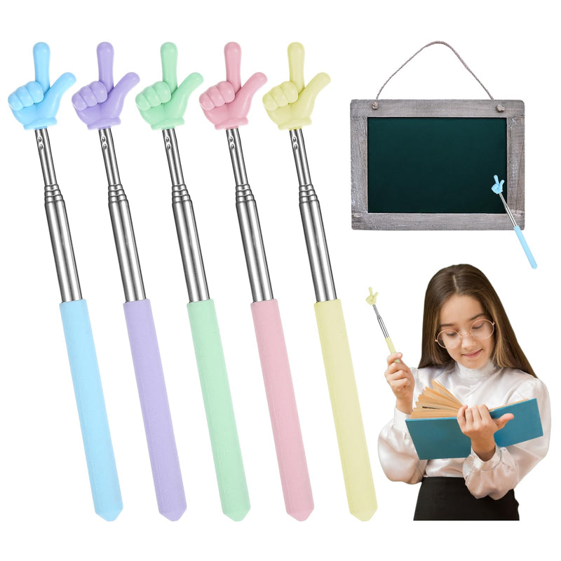 5PCS Telescopic Teacher Pointer Stick for Classroom, Mini Retractable Pointer Finger Stick Teacher Supplies, Extendable Reading Tool, Multi-Color School Kindergarten Supplies 5color