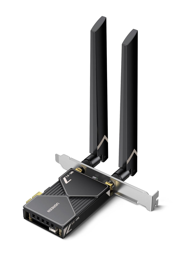 UGREEN WiFi 7 BE6500 PCIe WiFi Card, Bluetooth 5.4, IEEE 802.11ax/be, 6G/5G/2.4G Tri Band, MLO Technology, Flexible Dual 6dBi High Gain Antenna, WPA3 Personal/Enterprise, Supports Windows 11 only