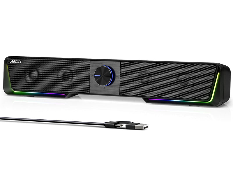 Jeecoo A40 Bluetooth Computer Speakers with Clear Sound, USB Plug & Play PC Speakers with LED Light, Computer Sound Bar with Switch Button for Desktop Laptop Monitor (USB-C Adapter Included) Black