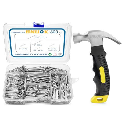 Hardware Nails Assortment Kit and 8oz Small Hammer, 800 PCS Nails for Hanging Pictures,Hammer and Nail Set, Small Hammers for Picture Hanging