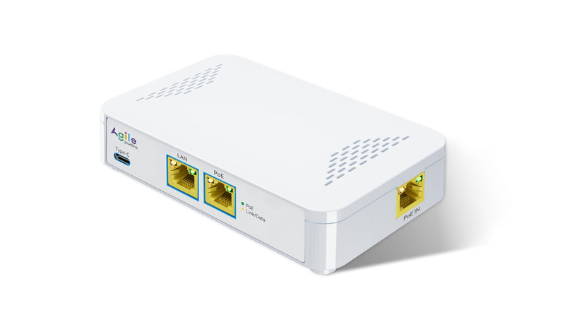 PoE to USB C Switch 60W 802.3af/at Compliant, 1 USB-C Port ( 30W PD Charging & Gigabit Ethernet) & 1 PoE+ Port & 1 Ethernet Port, for Smartphones/Sablets/Laptops/Camera/Access Point, PoE Powered