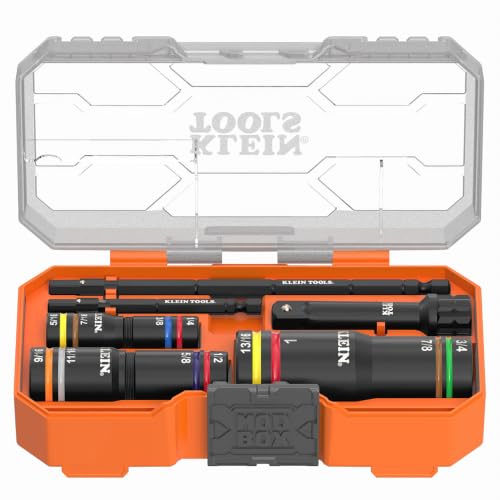 Klein Tools 653QS KNECT Quad Socket, 12 Sizes in 3 Sockets, 4-in-1 Color Coded SAE Impact Rated, Heavy-Duty, 1/4- and 3/8-Inch Drive, 3-1/2- and 6-1/2-Inch Shaft 12 SAE Sizes