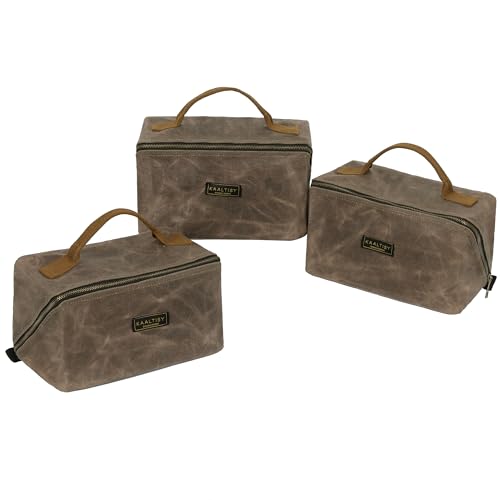 Heavy Duty Tool Storage Organizer, Tool Pouch with Metal Zipper + Handle, 16 OZ Waxed Canvas Tool Bag | 3-Pack | 9.5"L x 5.5"W x 5.5"H (Closed) - Grey 3-Piece