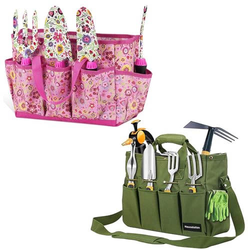 Housolution 900D Standable Gardening Tool Bag and 10 PCS Gardening Tool Set with Large Garden Bag,Floral Pattern Gardening Tool Set Gifts for Women,Home Tools Organizer Garden Tool Kit Holder