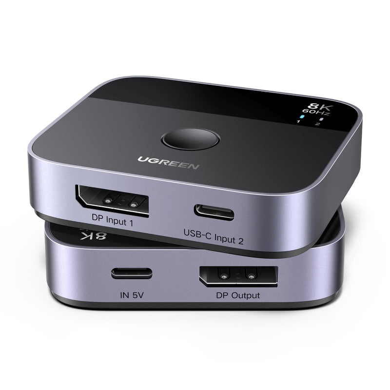 UGREEN 8K@60Hz DisplayPort+USB C Switch 2 in 1 Out DP 1.4 Out Ultra HD Supports 4K@240Hz 3D HDR10+ HDCP2.3 USB-C+DisplayPort Switcher Compatible with Laptops, Computers, Desktop, Steam Deck