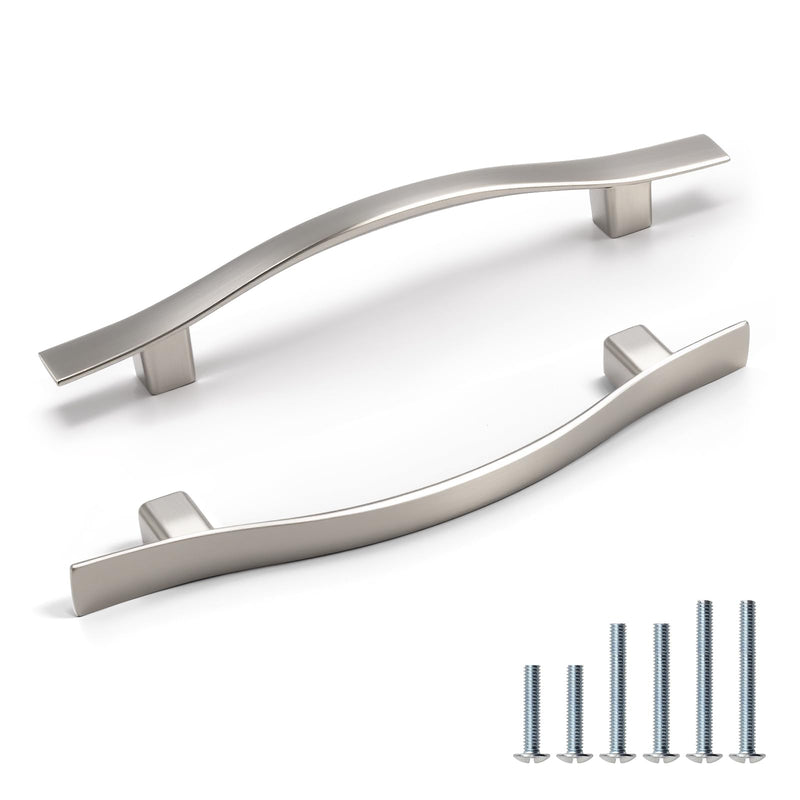 KNOBWELL 12 Pack 3-3/4 inch Hole Center Brushed Nickel Kitchen Cabinet Pulls,Wave Style Modern Dresser Pulls Hardware Kitchen Cabinet Handles for Bathroom Bedroom Vanity,Zinc Alloy Hole Center：3-3/4 inch（96mm）