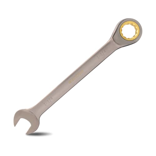 Meccion Combination Wrench 1-1/4 Inch SAE Open End Ratcheting Wrench - Industrial Grade Gear Spanner with Grey Nickle Plated 1-1/4 in.