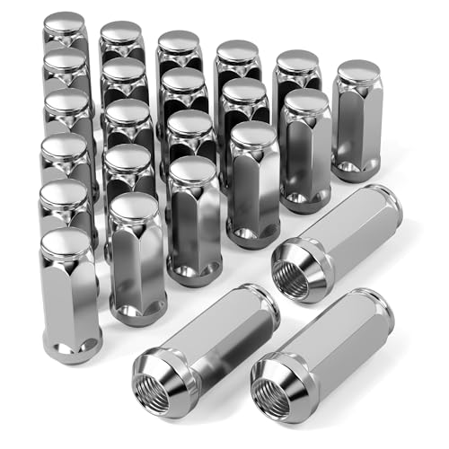 14x1.5 Classic Chrome Lug Nuts - 24 Pack Long Bulge Acorn Closed End - 1.9" Height 3/4" Hex Direct Fit for Ford, Chevy, GMC, Cadillac, Lincoln - OEM Style Replacement M14X1.5