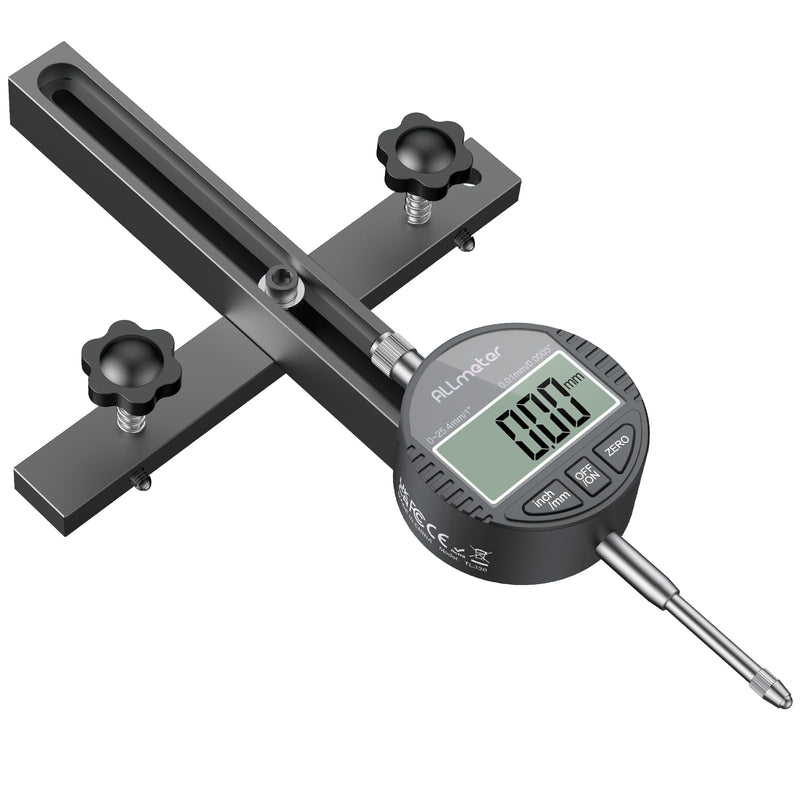Digital Table Saw Gauge | Straight-Through Chute Design | 0.01mm Precision Dial Indicator | 3/4"(19mm) Aluminum Bar | for Blade/Fence/Arbor Alignment | Fits Saws with ≥3/4" Miter Slots Black 0~1 inch straight through