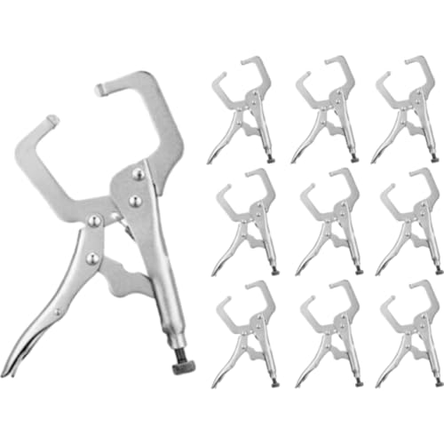 Yexiya 6 Pcs 6 Inch Locking C Clamp Original Lock Regular Tips Plain adjustable Alloy Steel Locking C Clamp for Woodworking Carpentry Welding Electrical Equipment, Silver