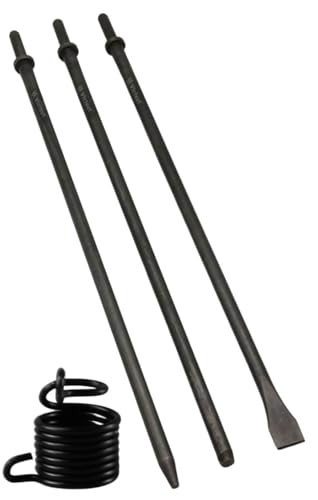 42Cr-Mo Air Hammer Bits 18''(450mm) Long 3-Piece Set, 3/4'' Air Chisel, 3/8'' Point Tip, 7/32'' Point Tip, 0.401" Shank, Air Hammer Attachments, HRC60, Rolled Rust-resistant Oil Treatment,Cold Chisel 18'' Long 3-Piece set