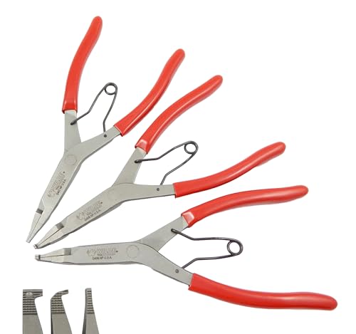 Wilde Lock Ring Plier Set 3pc Straight Right Angle and Thin Bent Curved 9" Length Made In USA G409.NP, G408.NP, and G407.NP Pliers