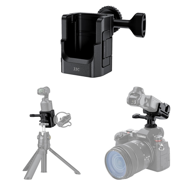 JJC 3-in-1 Expansion Adapter for DJI Osmo Pocket 3, Pocket3 Tripod Mount & Hot Shoe Camera Extender Converter, 1/4-20 Stick Handle Bracket Accessories, with Action Camera Port & Cold Shoe Holder For DJI Osmo Pocket 3, 3-in-1 Adapter