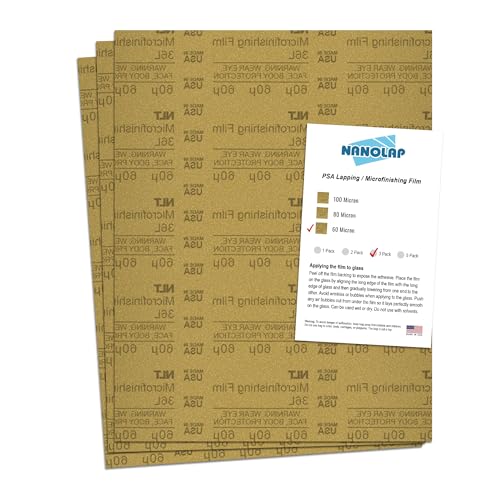 PSA Microfinishing Film, 3 Pc 60 Micron (300 Grit) Adhesive Polishing Paper, 8-1/2” x 11” Fine Sanding Film for Scary Sharp Sharpening System, Lapping, or Polishing Jewelry, Aluminum Oxide AO