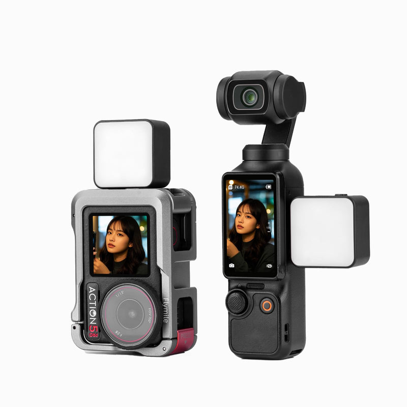 Pocket 3 Magnetic Fill Light Accessories, 6500K Adjustable Video Light with Quick - Release Cold Shoe Base, Compatible with DJI Osmo Action 5 Pro/4/3 Camera Cage Attachment, Black