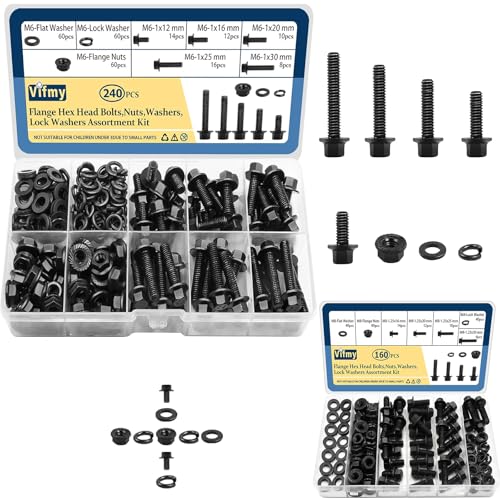 M6-1.0 Bolt x (Length 12/16/20/25/30mm) Flange Head Bolts Assortment Kit & Vifmy M8-1.25 Bolt x (Length 16/20/25/30mm) Flange Head Bolts Assortment Kit