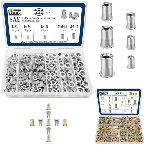 SAE Rivet Nut Assortment Kit(220 Pcs) & Vifmy 70 Pack 5/16"-18 Inch Lock Nuts