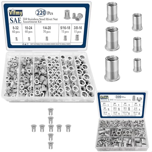 SAE Rivet Nut Assortment Kit(220 Pcs) & Vifmy SAE Rivet Nut Assortment Kit(240Pcs)