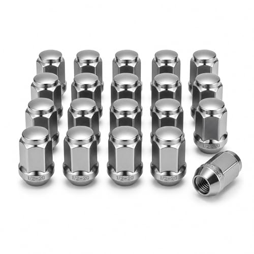 EVIL ENERGY 1/2-20 Wheel Chrome Lug Nuts Set 20pcs for Ford F150 Explorer Edge Mustang, 3/4" 19mm Hex Closed End Bulge Acorn, Cold-Forged Carbon Steel for OEM Wheels Silver