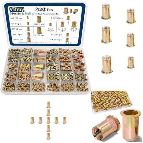 Metric & SAE Rivet Nut Assortment Kit(420 Pcs) & Vifmy 70Pcs M8 Rivet Nuts