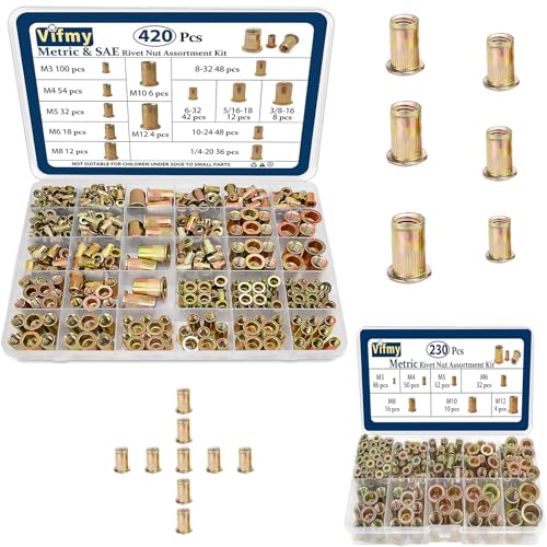 Metric & SAE Rivet Nut Assortment Kit(420 Pcs) & Vifmy Metric Rivet Nut Assortment Kit(230 Pcs)