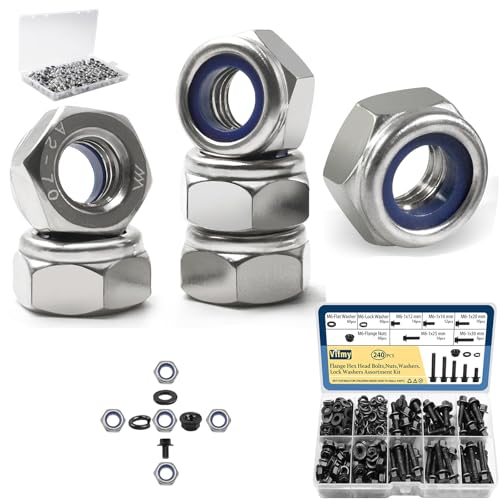 150 Pack M6-1.0mm Nylon Insert Hex Lock Nuts & Vifmy M6-1.0 Bolt x (Length 12/16/20/25/30mm) Flange Head Bolts Assortment Kit (240 Pack)