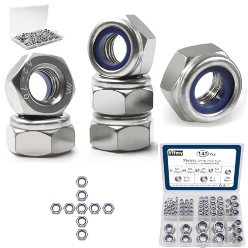 150 Pack M6-1.0mm Nylon Insert Hex Lock Nuts & Vifmy SAE & Metric Nylon Insert Lock Nuts Kit(348Pcs)
