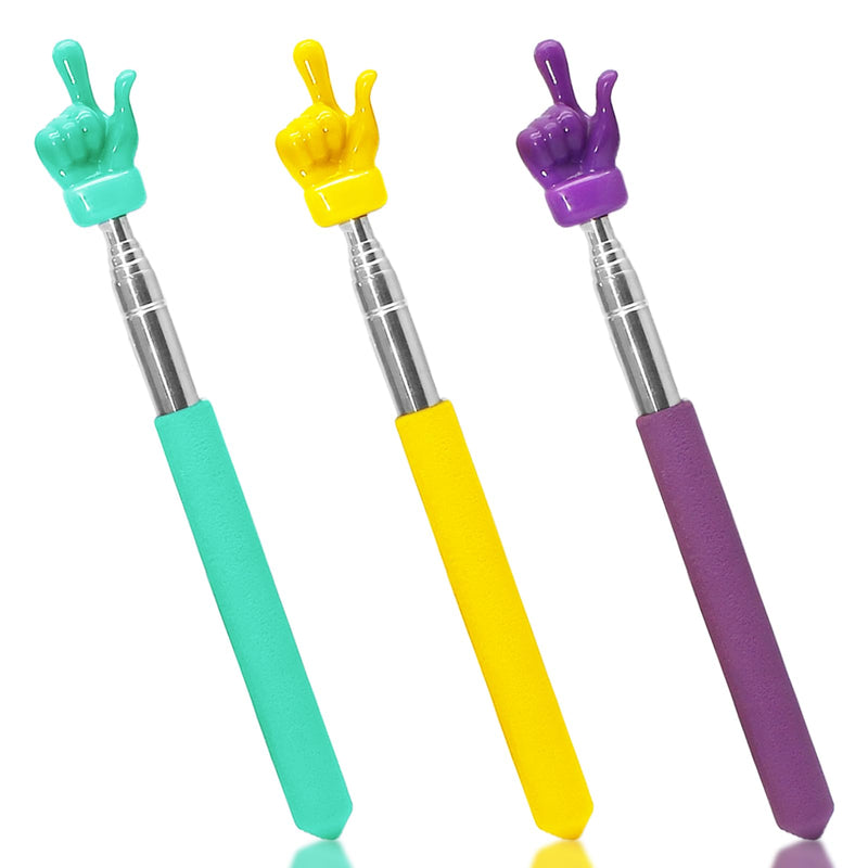 3 Pack Telescopic Teachers Pointer, Retractable Finger Pointer Sticks for Classroom, Stainless Steel Finger Stick for Lectures, Presentations (Purple, Yellow, Green)