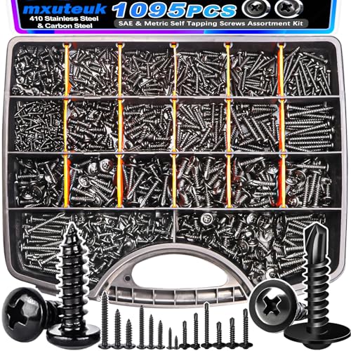 mxuteuk #8 Self Tapping Screws+1095PCS Self Tapping Screws Assortment Kits, #8#10 410 Stainless Steel Truss Head Self Drilling Screws