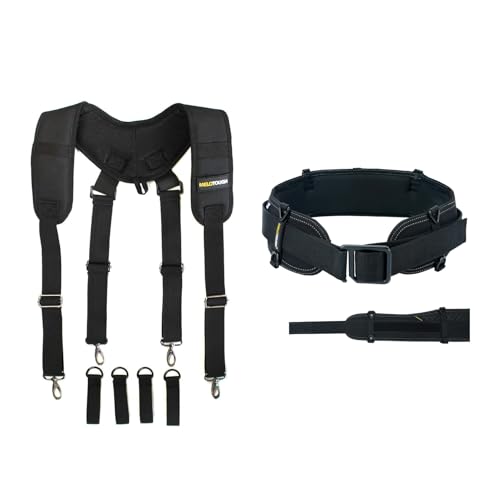 MELOTOUGH Construction Work Belt Padded Suspender Tool Belt Suspenders,and Padded Tool Belt,Electrician Tool Belt