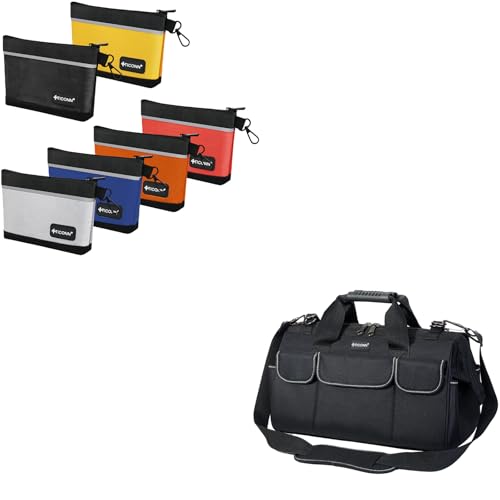 TICONN Tool Pouches with Zipper (6 Pack Combo) + Tool Bag with Multi-Pockets(14" Standard Base)