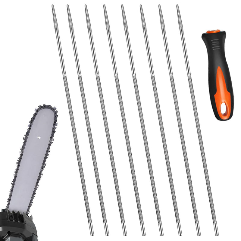 Pack of 8 File for Chainsaw, 4 mm, Chainsaw File, Saw Chains, Round File with Plastic Handle, Hard Steel, Round File for Repair and Sharpening 3/8 Inch Chainsaws Lawn Mower