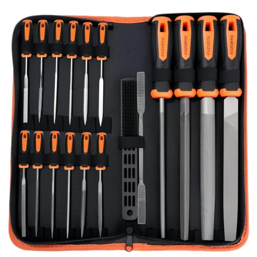 KUZURYU 31PCS Metal File Set - 4 Metal Files for Steel and 12 Needle Files with Steel Brush, Tool Bag, Riffler File, 12 Sandpaper and Gloves, Suitable for Metal and Wood Processing File Set-31pcs