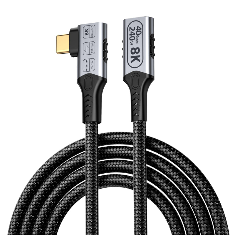 long right angle usb4 extension 6.6FT/2M for Thunderbolt 4 Extension Cable high Speed 40Gbps Data Transfer, 8k/4k@60hz video,240w Fast Charging,male to female usbc high speed 90 degree extension cable 6.6 ft