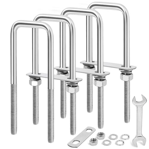 4 Sets M10 Square U-Bolts 2 inch Wide,2-1/16 Wx 6-1/2"L M10x2-1/16 Wx 6-1/2"L